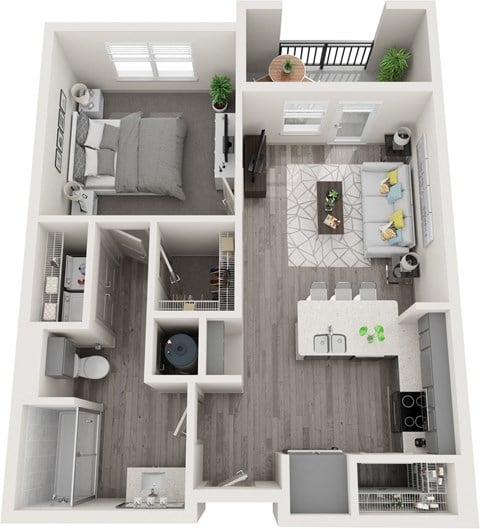 Floor plan for 1 bed, 1 bath, 653 sqft
